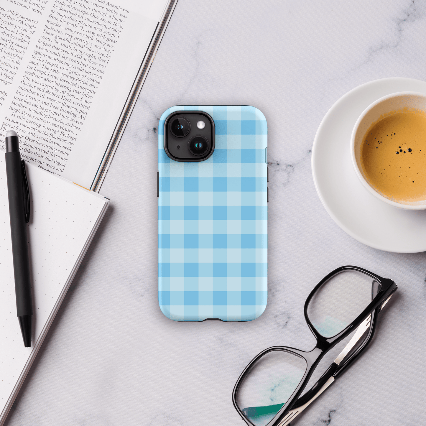 Fresh Gingham Blue – Ninja Case™ for iPhone Ninja Level Designs