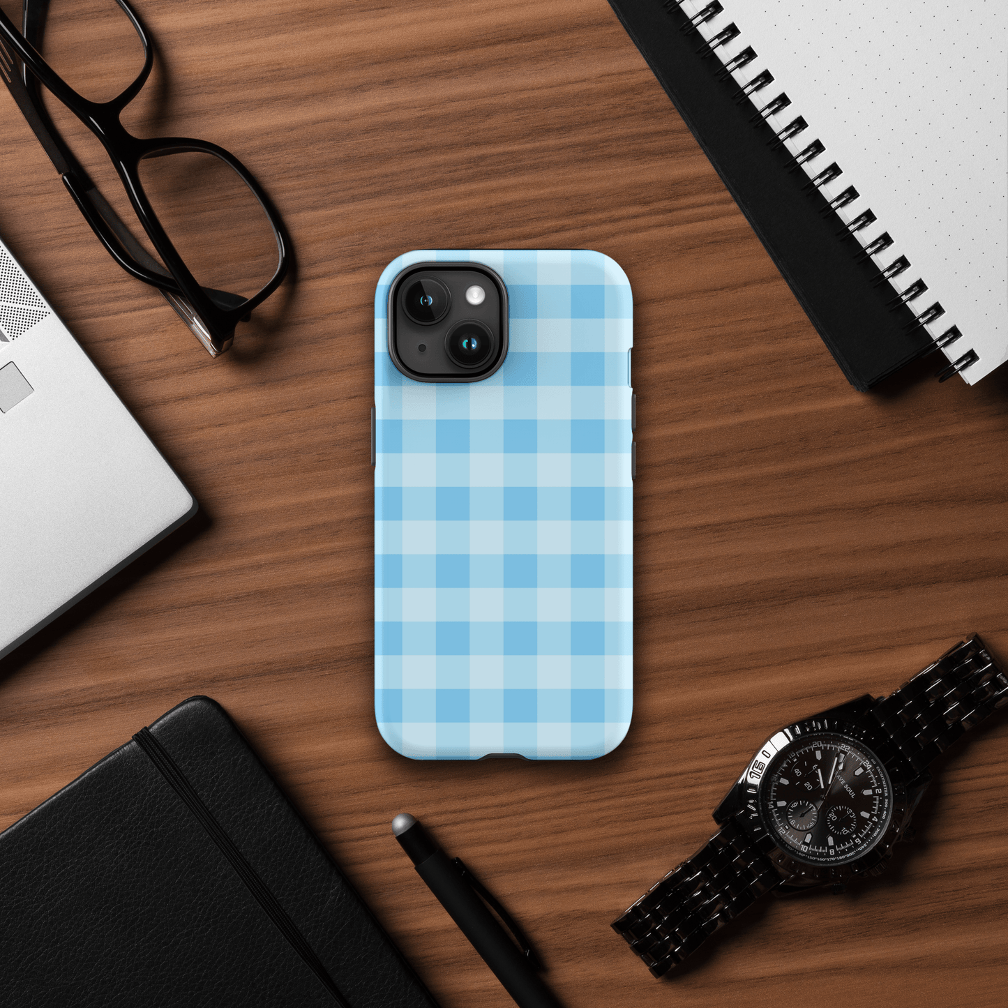 Fresh Gingham Blue – Ninja Case™ for iPhone Ninja Level Designs