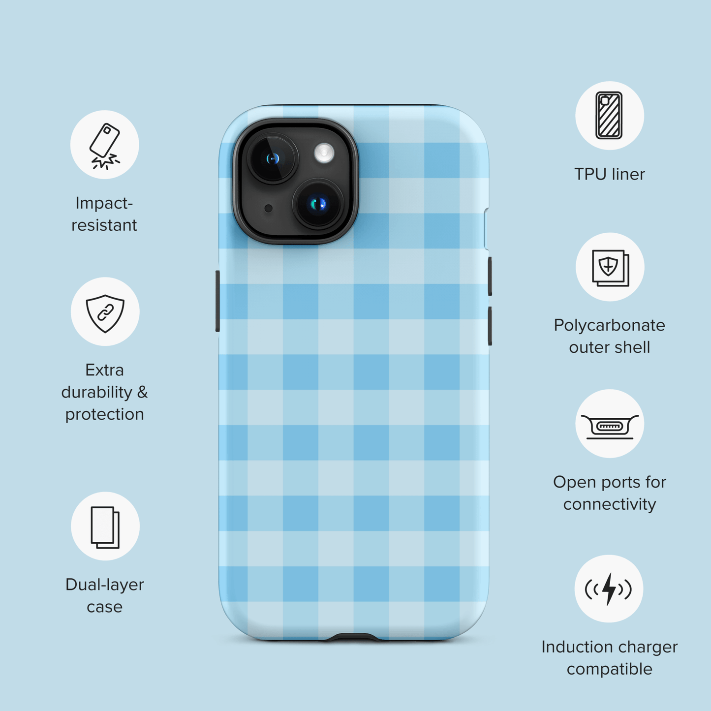 Fresh Gingham Blue – Ninja Case™ for iPhone Ninja Level Designs