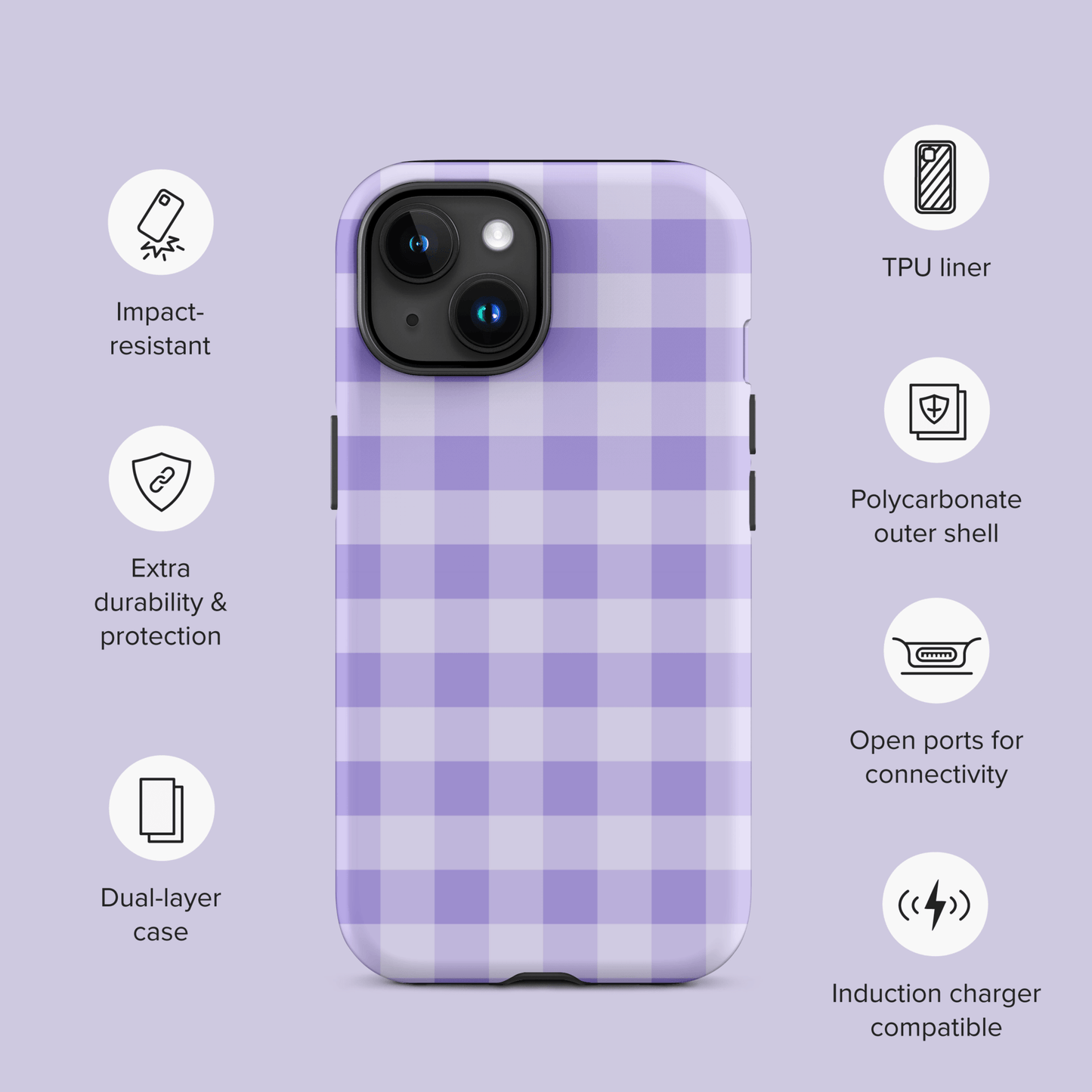 Fresh Gingham Lavender – Ninja Case™ for iPhone Ninja Level Designs