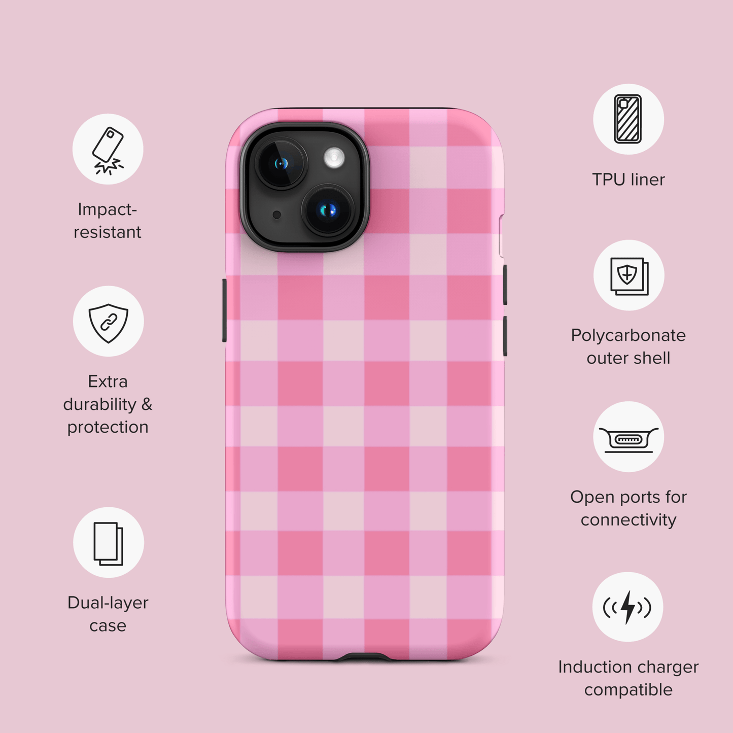 Fresh Gingham Pink – Ninja Case™ for iPhone Ninja Level Designs
