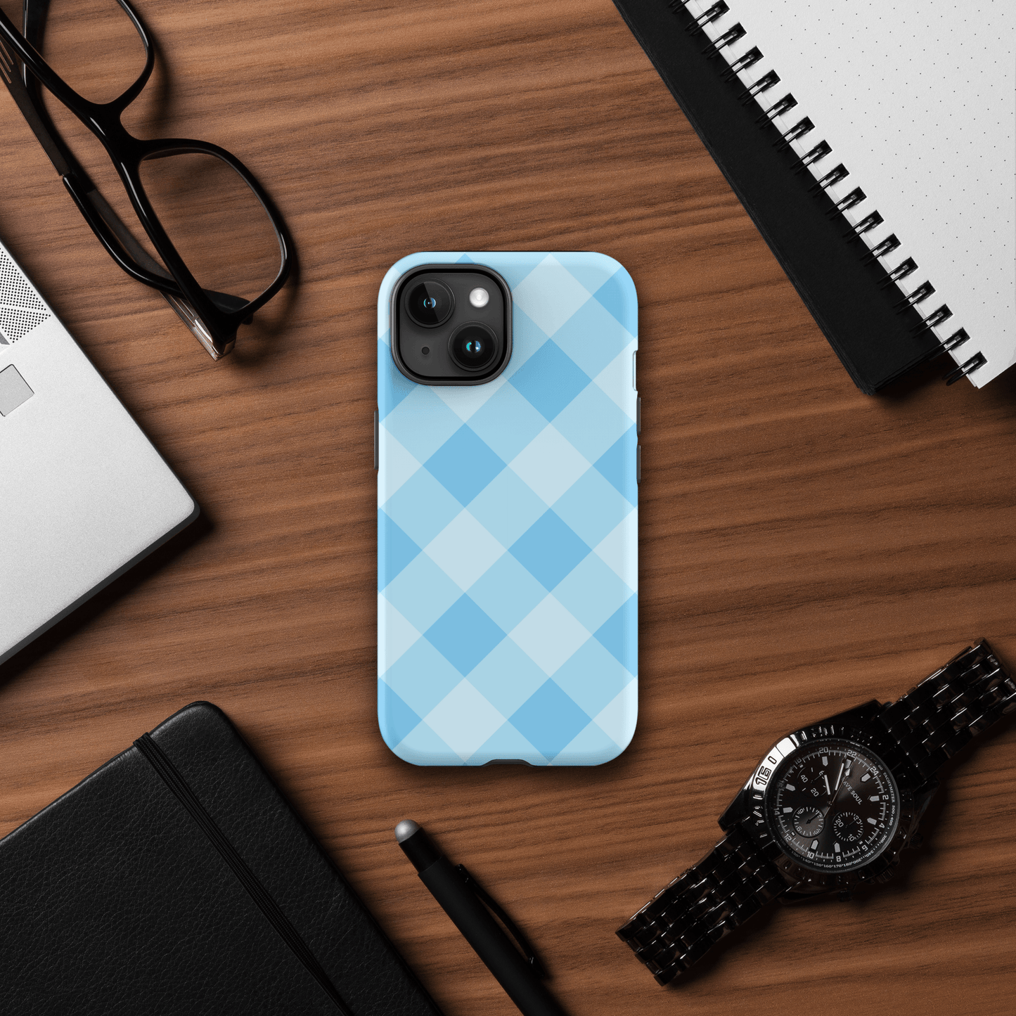 Gingham Twist Blue – Ninja Case™ for iPhone Ninja Level Designs