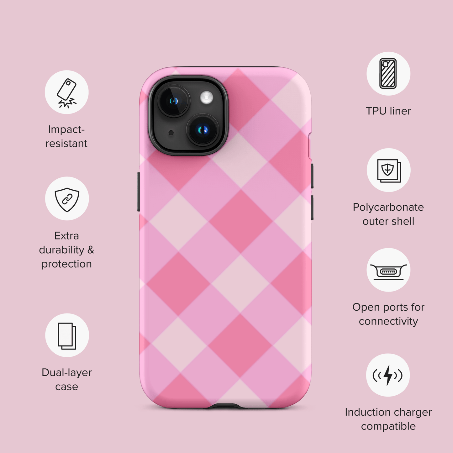 Gingham Twist Pink – Ninja Case™ for iPhone Ninja Level Designs