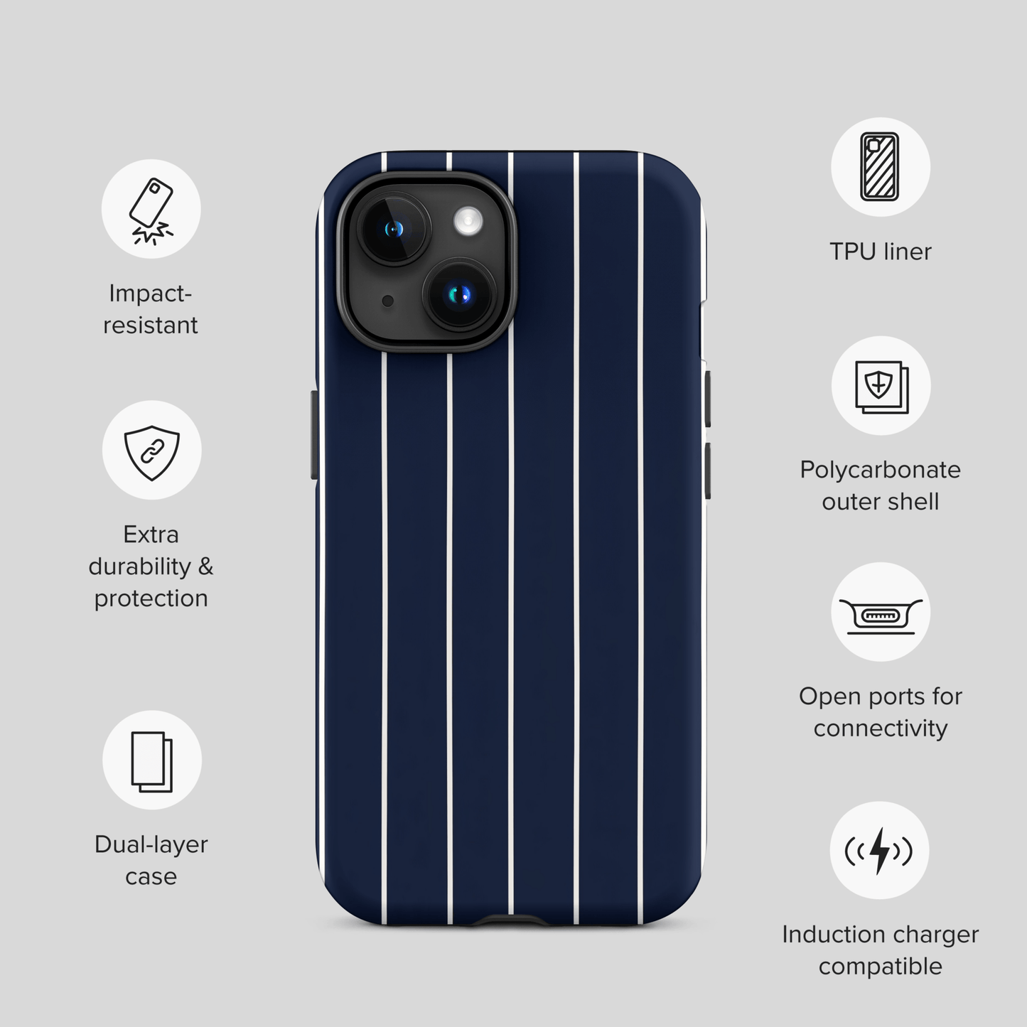 Navy & White Pinstripe for iPhone Ninja Level Designs