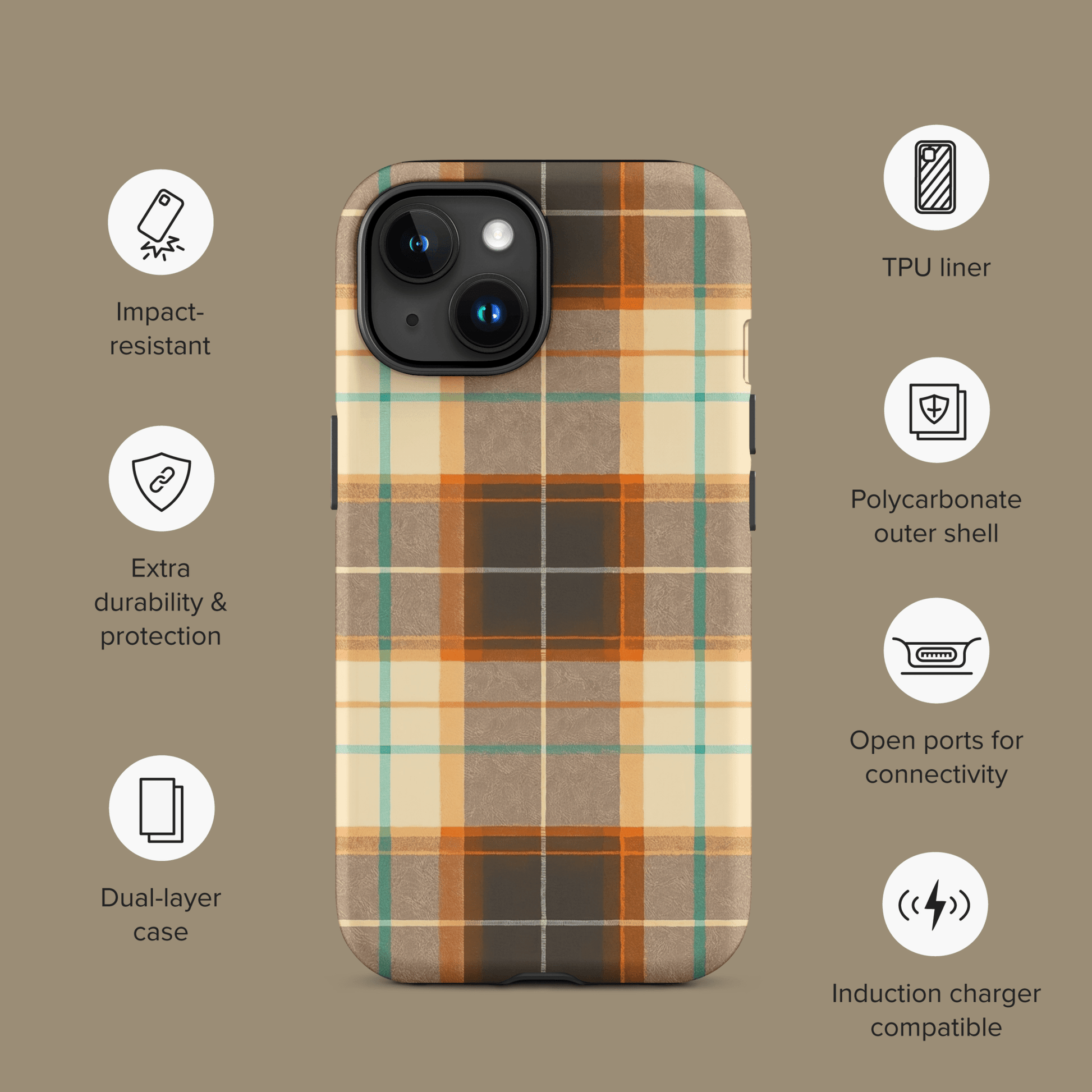 Plaid Brown & Orange for iPhone Ninja Level Designs