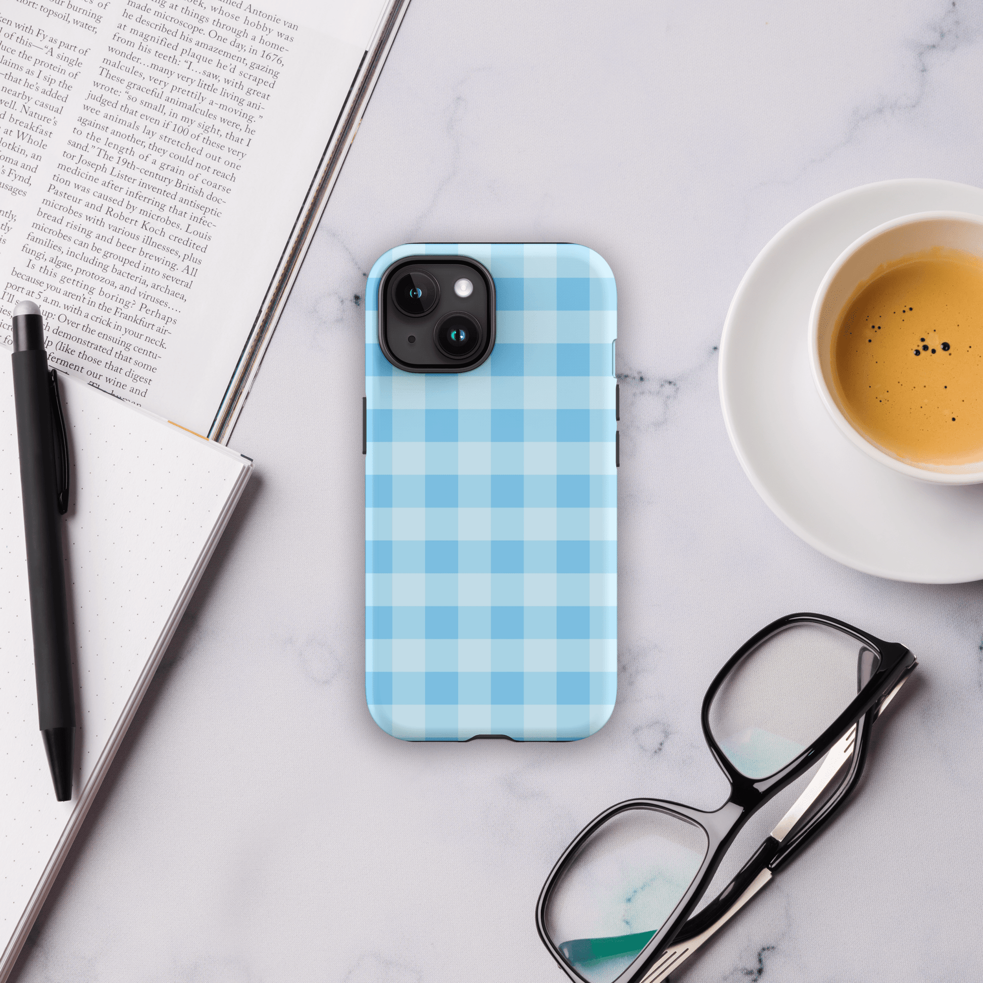 Fresh Gingham Blue – Ninja Case™ for iPhone Ninja Level Designs