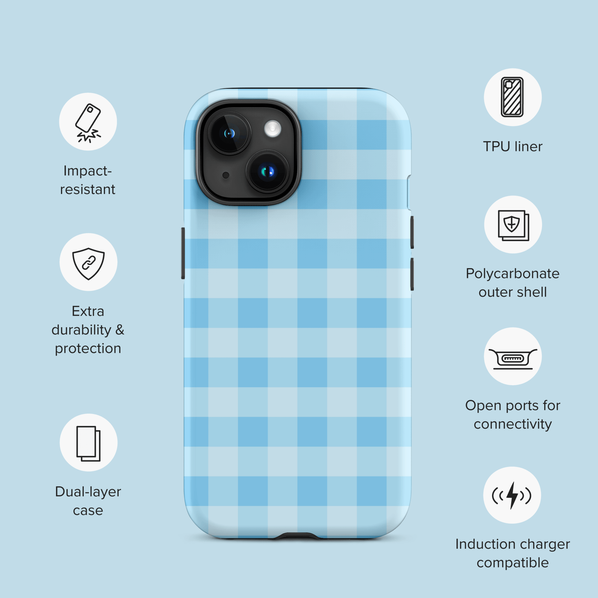 Fresh Gingham Blue – Ninja Case™ for iPhone Ninja Level Designs