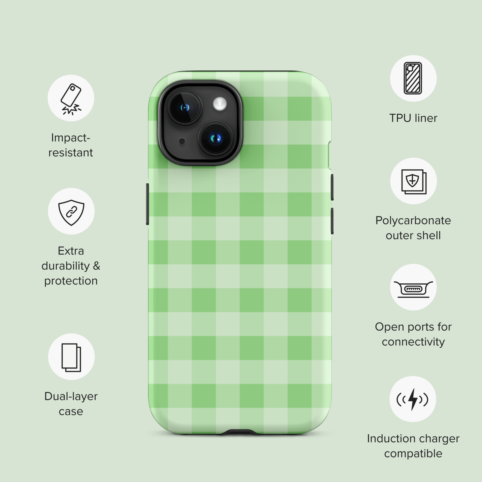 Fresh Gingham Green – Ninja Case™ for iPhone Ninja Level Designs